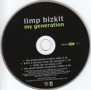 B 56699 Limp Bizkit My Generation  Enhanced Cd  2000 (FLAC EAC LOG CUE) 